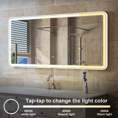 60 x 28 inch LED Bathroom Mirror, Wall Mounted Bathroom Vanity Framed Mirror with Dimmer, IP54 Enhanced Anti-Fog