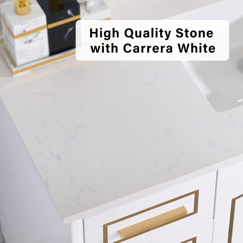 48 in. W x 22 in. D x 35 in. H Freestanding Bathroom Vanity in White with Carrara White Quartz Vanity Top