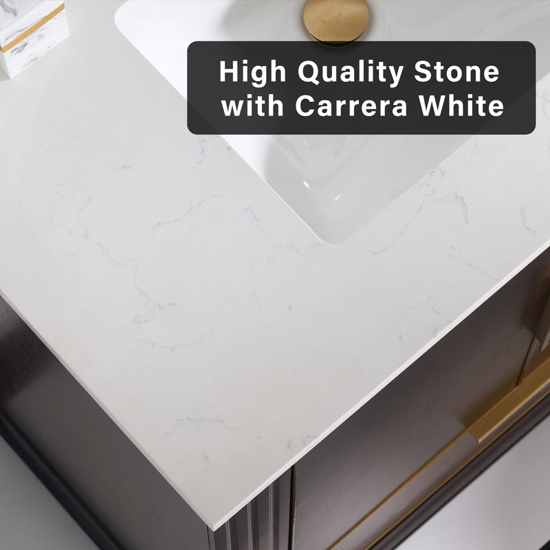 36inch Freestanding Bathroom Vanity with Carrara White Marble Top, Espresso