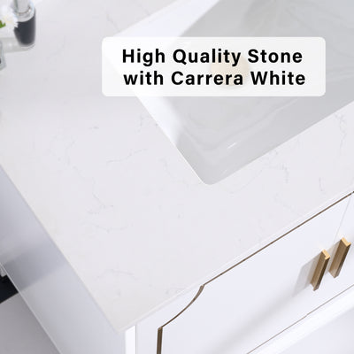36 in. W x 22 in. D x 35 in. H Freestanding Bathroom Vanity in White with Carrara White Quartz Vanity Top