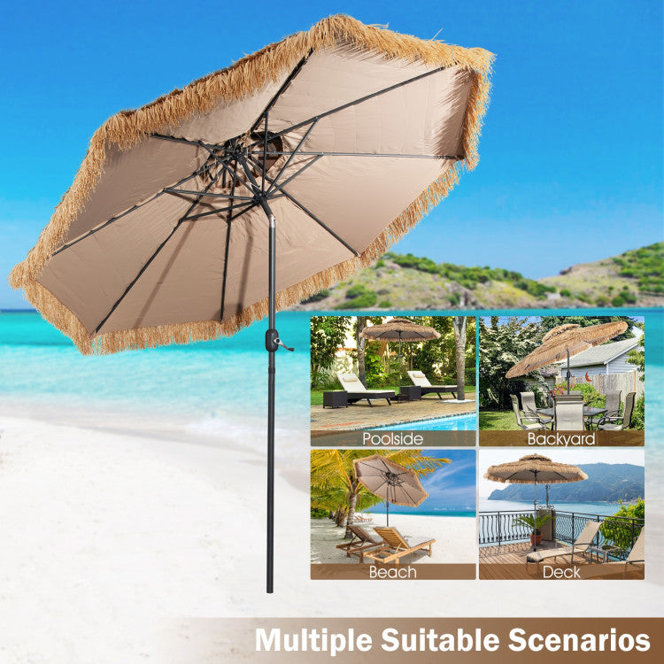 10 Feet Hawaiian Style Solar Lighted Thatched Tiki Patio Umbrella