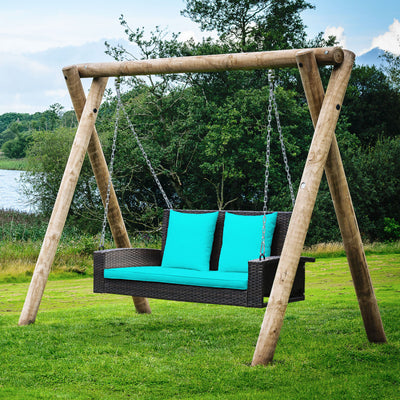 2-Person Wicker Hanging Porch Swing with 2 Back Cushions and 1 Seat Cushion
