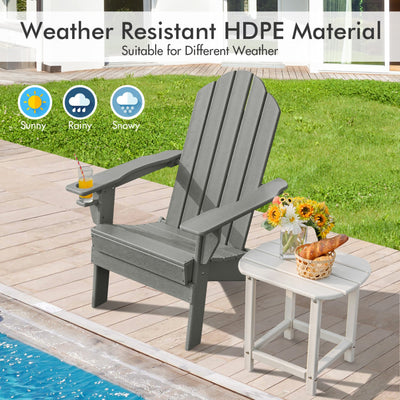 Foldable Weather Resistant Patio Chair with Built-in Cup Holder Gray