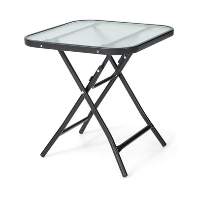 18 Inch Patio Coffee Side Table with Tempered Glass