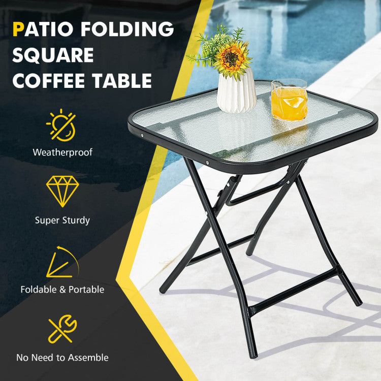 18 Inch Patio Coffee Side Table with Tempered Glass
