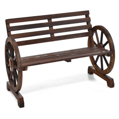 2-Person Outdoor Wooden Wagon Wheel Garden Bench