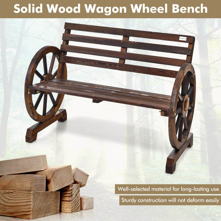 2-Person Outdoor Wooden Wagon Wheel Garden Bench
