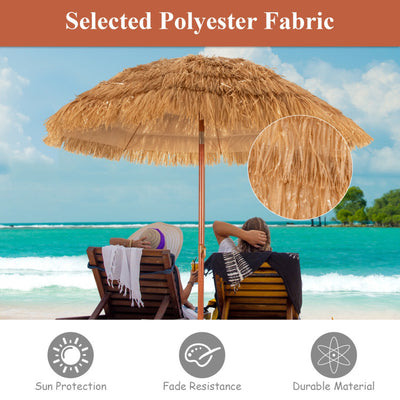 6.5 Feet Portable Thatched Tiki Beach Umbrella with Adjustable Tilt for Poolside and Backyard