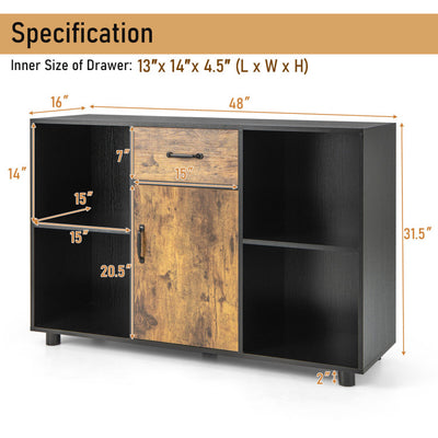 48 Inch Industrial Buffet Sideboard with 4 Open Cubbies