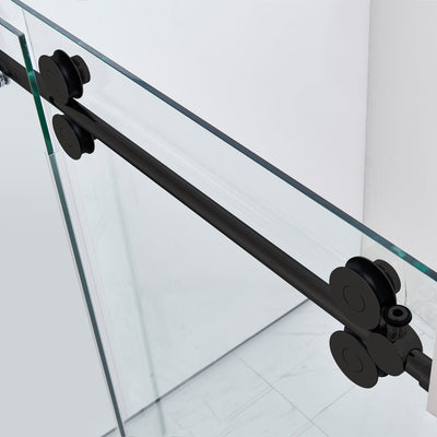 60-in W x 76-in H Double Frameless Bypass/Sliding Black Standard Sliding Shower Door (Tempered Glass)