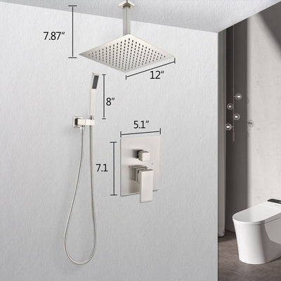 Ceiling Mounted Shower System Combo Set with Handheld and 12 in. Shower head