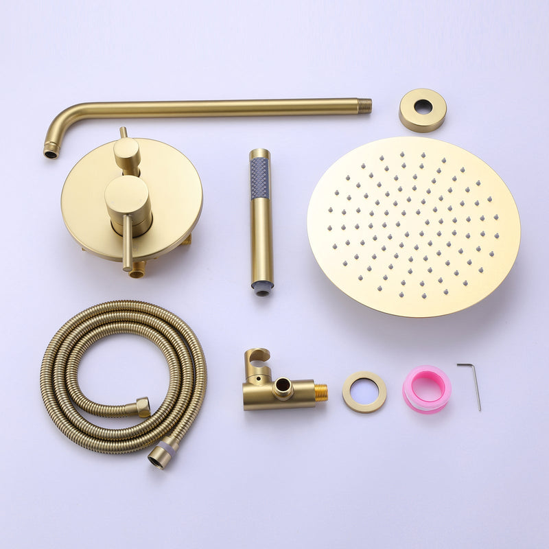 Wall Mount Brushed Gold Round Shower Head Faucet Set