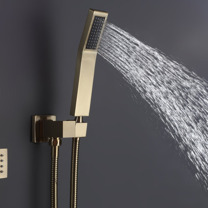 Brushed Gold Shower Faucet Set with 4 PCS Shower Body Sprayer Jets