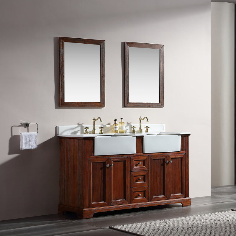 60 in. W x 22 in. D x 35 in. H Freestanding Bath Vanity Wood in Brown with White Quartz Top with White Basin