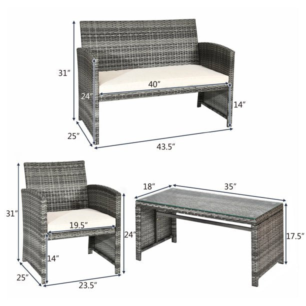 4PCS Patio Rattan Furniture Set for Garden Poolside