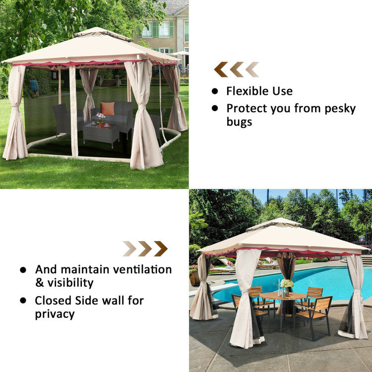 10 x 10 Ft 2-Tier Vented Metal Gazebo Canopy with Mosquito Netting