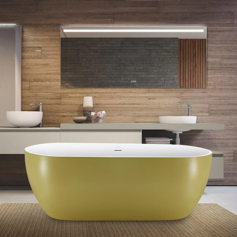28-in W x 65-in L with Polished Chrome Trim Acrylic Oval Freestanding Soaking Bathtub