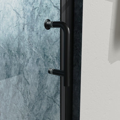 34inch W x 72inch H Pivot Semi-Frameless Shower Door Matte Black Frosted Glass Shower Door with Handle