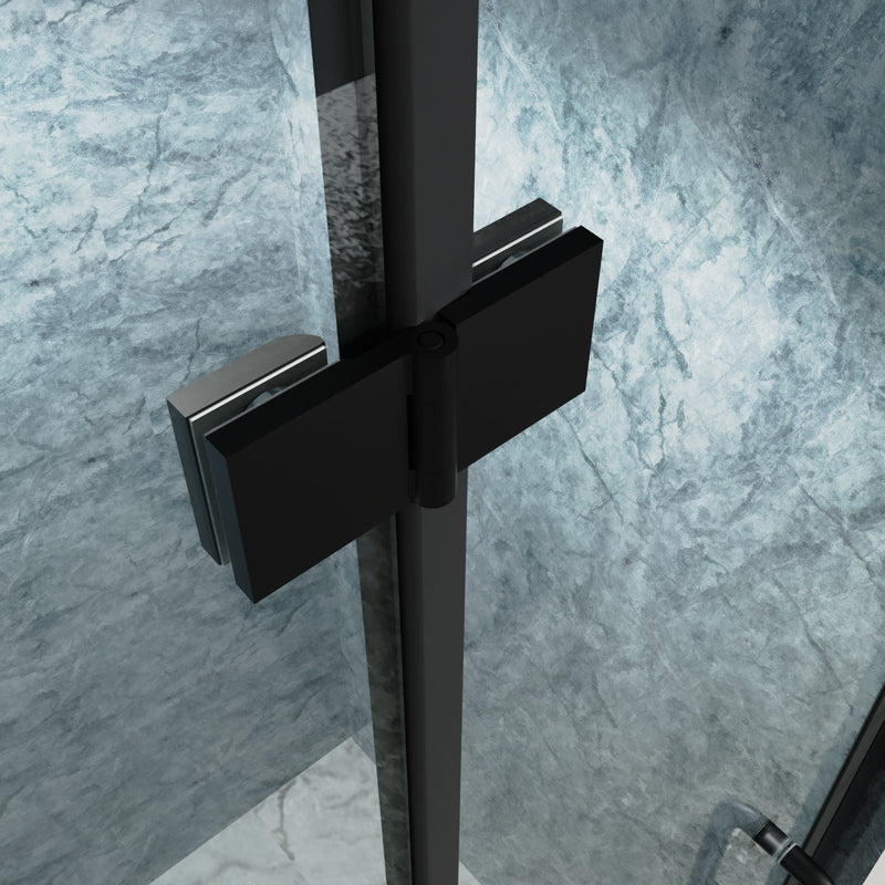 34inch W x 72inch H Folding Semi-Frameless Swing Hinged Shower Doors in Black