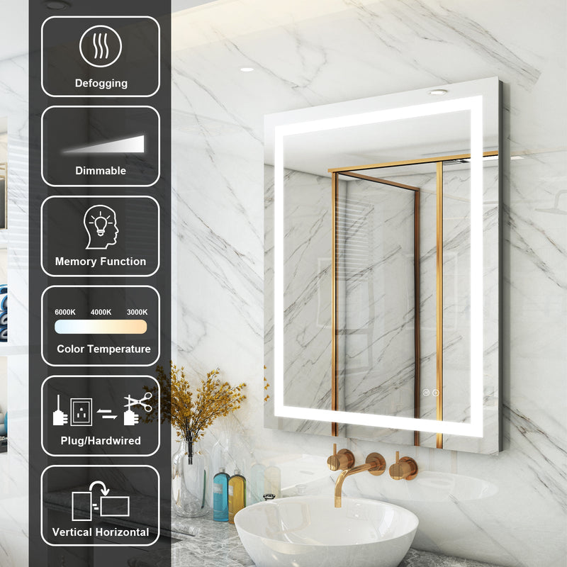 28 in. W x 36 in. H Frameless Rectangular LED Light Bathroom Mirror