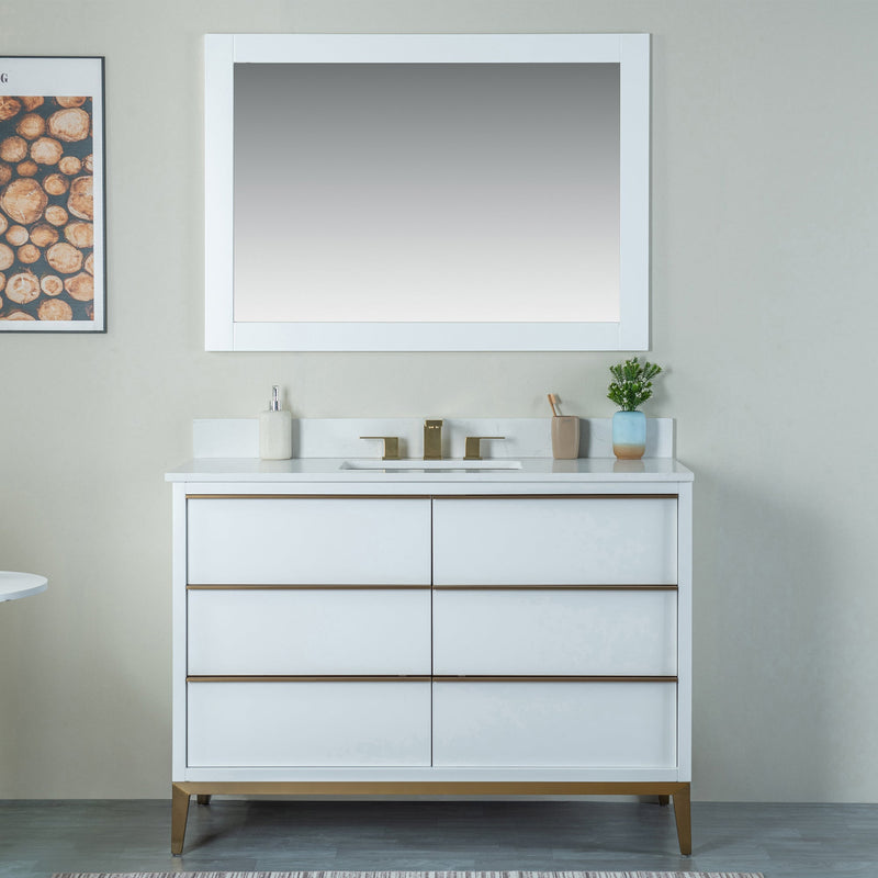 48 in. W x 22 in. D x 35 in. H Bathroom Vanity in White with Carrara White Quartz Vanity Top