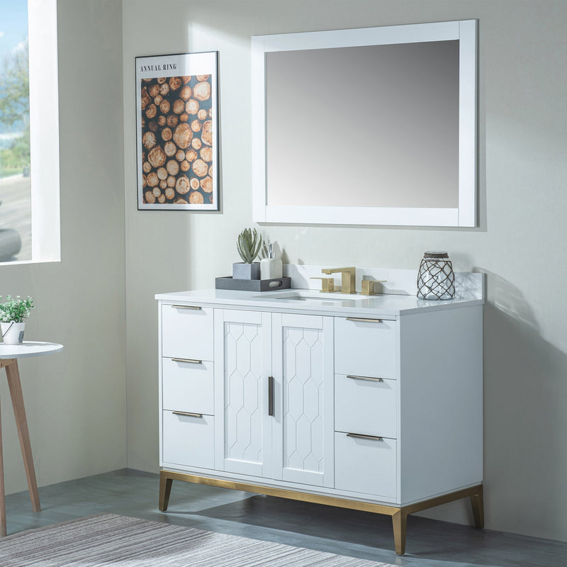 48 in. W x 22 in. D x 35 in. H Bathroom Vanity in White with Carrara White Quartz Vanity Top with White Sink