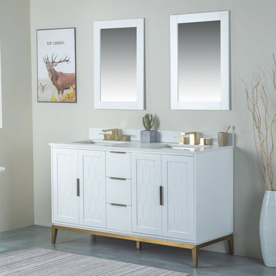 60 in. W x 22 in. D x 35 in. H Bathroom Vanity in White with Carrara White Quartz Vanity Top with White Sink