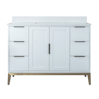 48 in. W x 22 in. D x 35 in. H Bathroom Vanity in White with Carrara White Quartz Vanity Top with White Sink