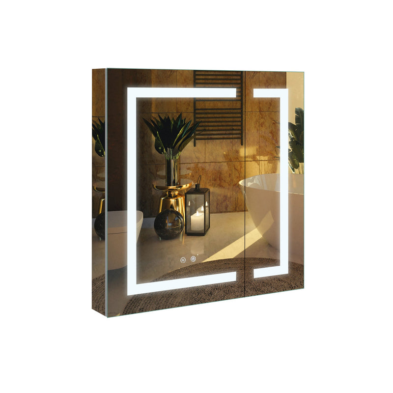 30-in x 30-in Lighted LED Surface/Recessed Mount Aluminum Mirrored Rectangle Medicine Cabinet with Outlet