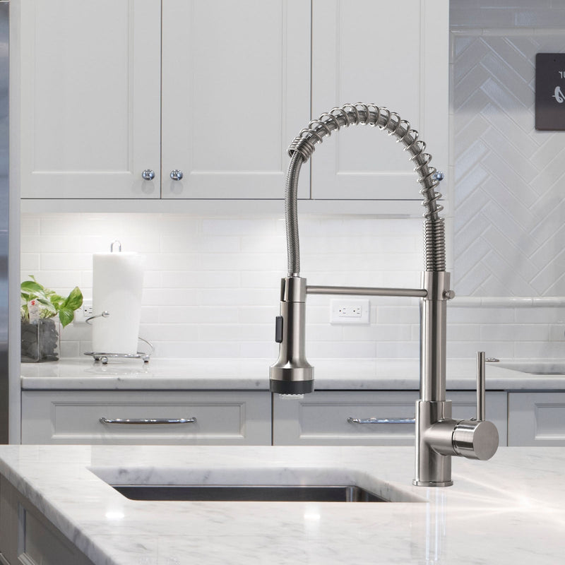 Single Handle Pull Down Sprayer Kitchen Faucet with 360℃ Rotation and LED Lights in Brushed Nickel