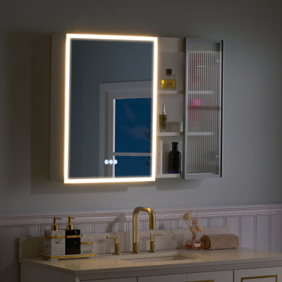 36 in. W x 28 in. H Rectangular Surface Mount LED Mirror Medicine Cabinet in White