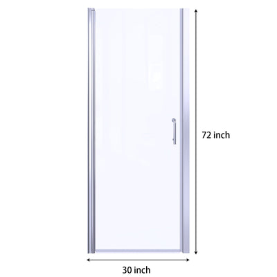 30inch W x 72inch H Pivot Shower Door Semi-Frameless Chrome Hinged Glass Shower Door with Handle