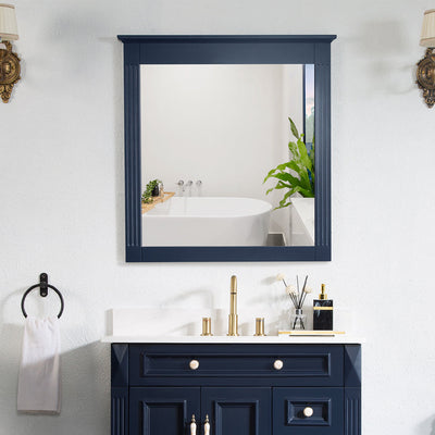 32 in. W x 33 in. H Rectangular Wood Framed Wall Bathroom Vanity Mirror