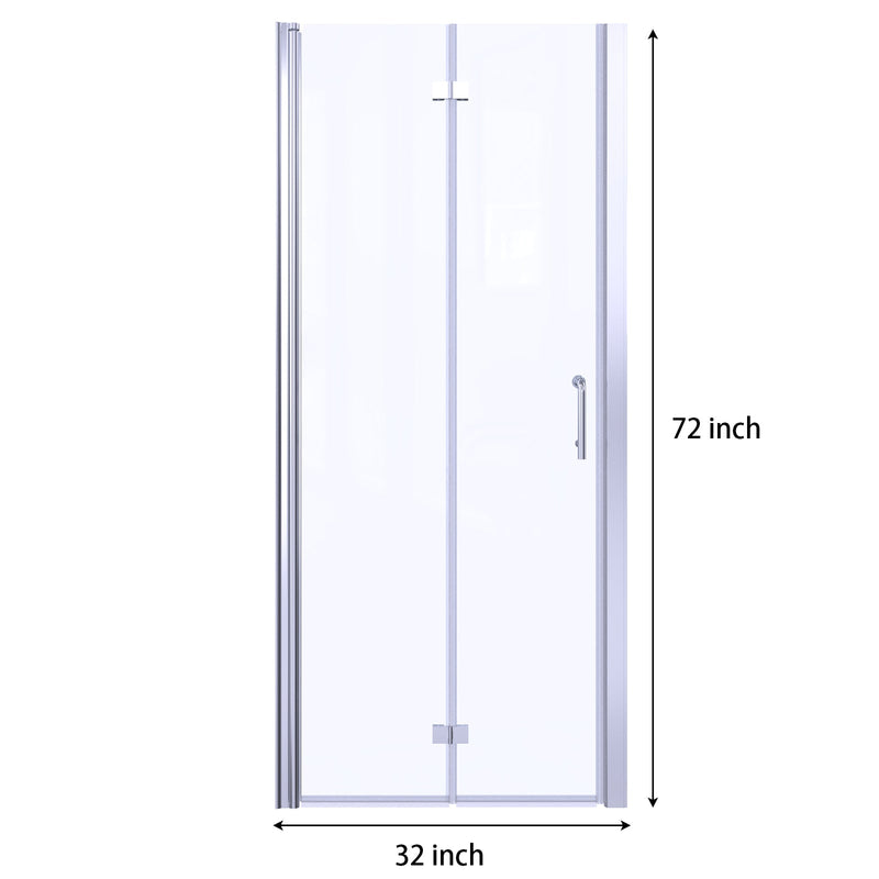 32inch W x 72inch H Semi-Frameless Hinged Bi-Fold Shower Door in Chrome