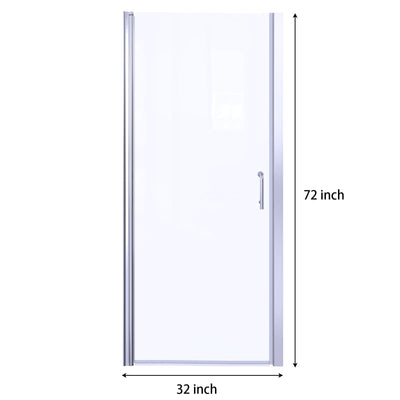 32inch W x 72inch H Pivot Shower Door Semi-Frameless Hinged in Chrome Install Glass Shower Door