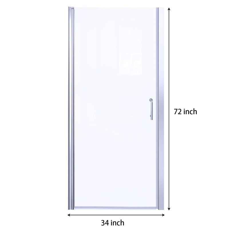 34-35 1/2inch W x 72inch H Hinged Pivot Semi-Frameless Shower Door in Chrome