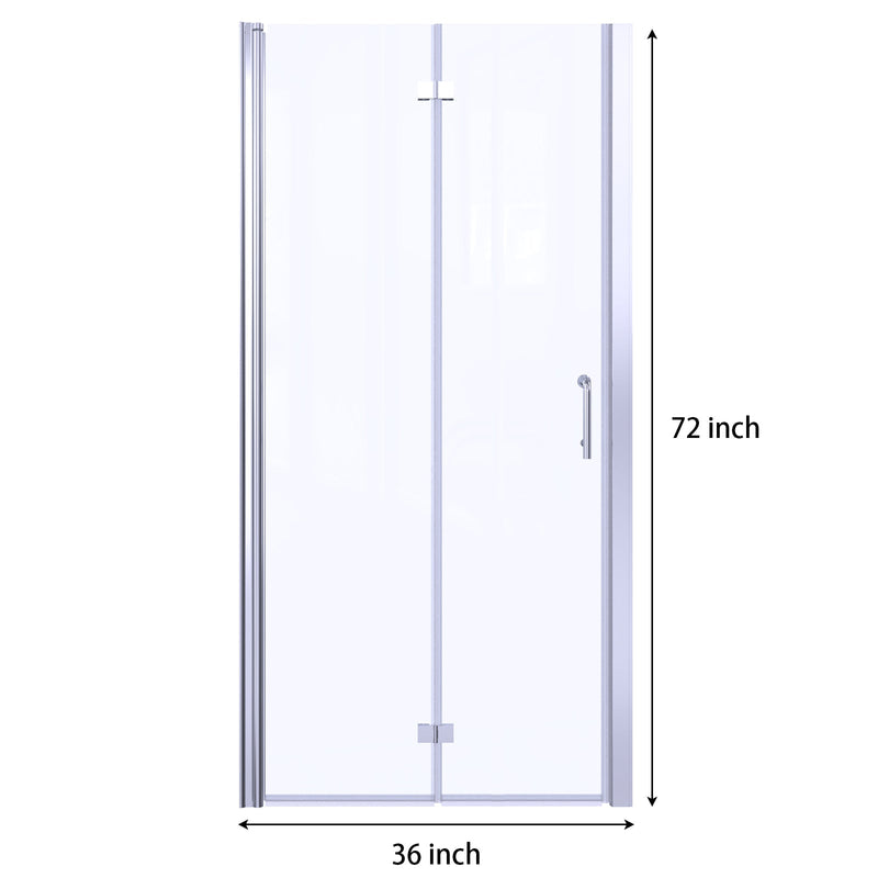 36inch W x 72inch H Bifold Semi-Frameless Swing Shower Door in Chrome