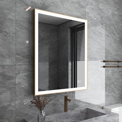 28 in. W x 36 in. H Aluminium Framed Rectangular LED Light Bathroom Vanity Mirror