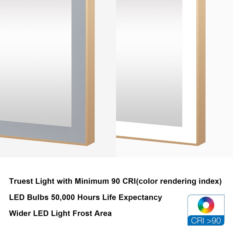 48 in. W x 36 in. H Aluminium Framed Rectangular LED Light Bathroom Vanity Mirror