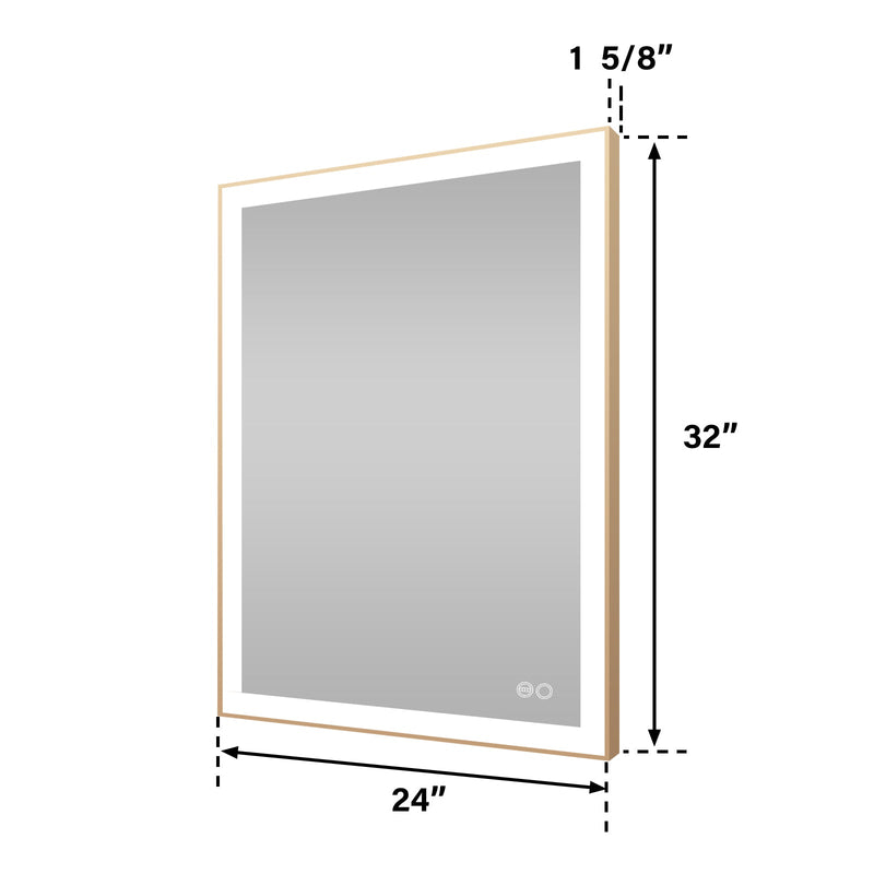 24 in. W x 32 in. H Aluminium Framed Rectangular LED Light Bathroom Vanity Mirror