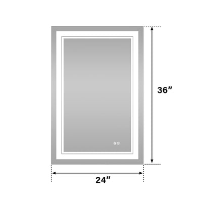 24 in. W x 36 in. H Frameless Rectangular LED Light Wall Mount Bathroom Mirror