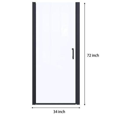 34inch W x 72inch H Pivot Semi-Frameless Shower Door Matte Black Frosted Glass Shower Door with Handle