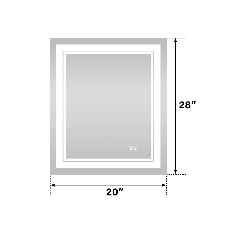 20 in. W x 28 in. H Frameless Rectangular LED Light Wall Mount Bathroom Mirror