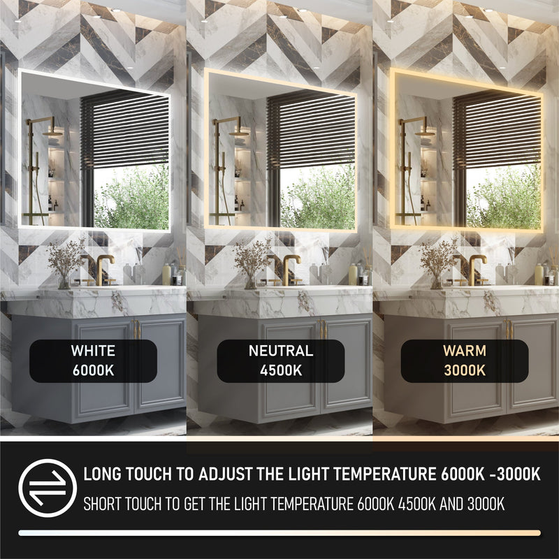 48 in. W x 36 in. H Rectangular Frameless Anti-Fog LED Light Dimmable Wall Mount Premium Bathroom Vanity Mirror