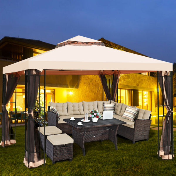 10 x 10 Ft 2-Tier Vented Metal Gazebo Canopy with Mosquito Netting