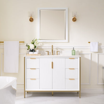 48 in. Bathroom Vanity in White with Quartz Vanity Top in Carrara