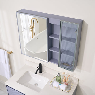 36 in. W x 28 in. H Rectangular Surface Mount LED Mirror Medicine Cabinet in Lavender
