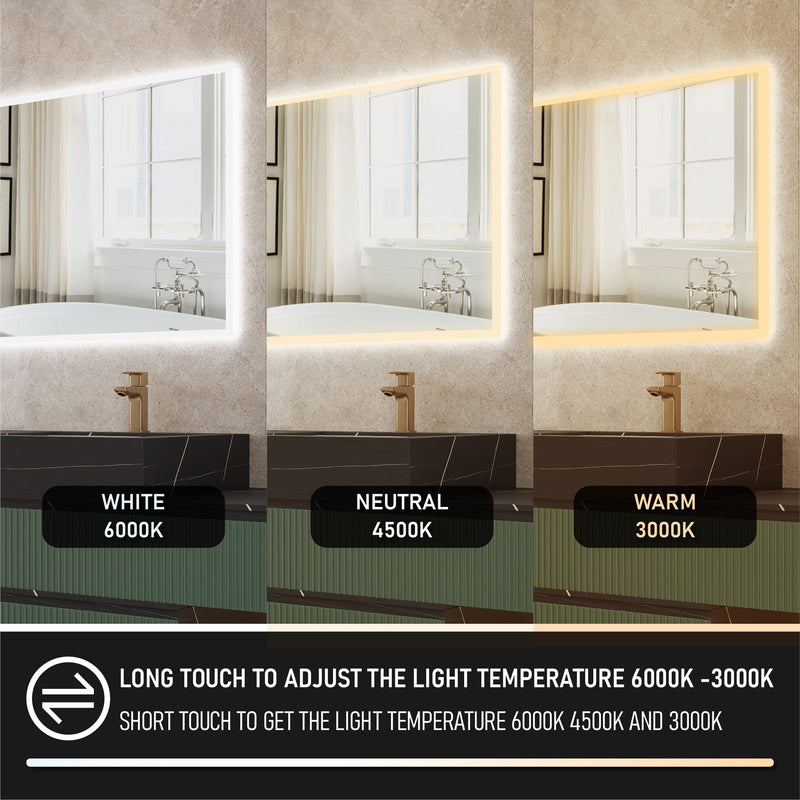 55 in. W x 30 in. H Rectangular Frameless Anti-Fog LED Light Dimmable Wall Mount Premium Bathroom Vanity Mirror