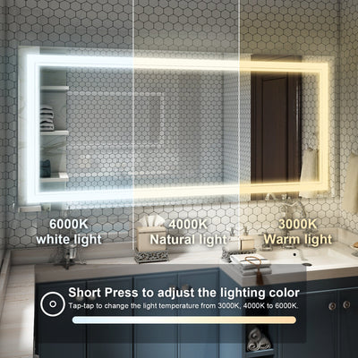 60 in. W x 28 in. H Frameless Rectangular LED Light Wall Mount Bathroom Mirror
