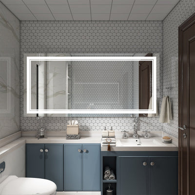60 in. W x 28 in. H Frameless Rectangular LED Light Wall Mount Bathroom Mirror